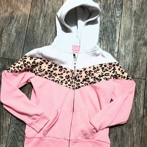 Girls L 10/12 Leopard/Pink Colorblock Full Zip Hoodie, nwot